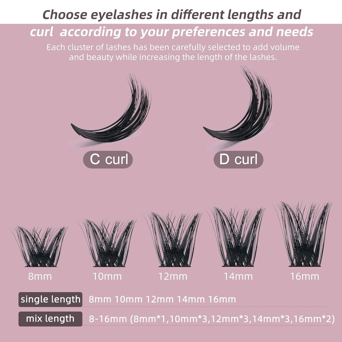 QUEWEL Cluster Lashes 72 Pcs Wide Stem Individual Lashes C/D Curl 8-16mm Length DIY Eyelash Extension False Eyelashes Soft for Personal Makeup Use at Home (honey01-C-10)