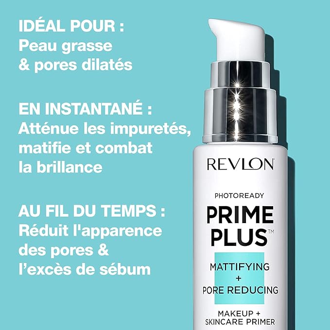 Revlon Face Primer, PhotoReady Prime Plus Face Makeup for All Skin Types, Blurs & Fills in Fine Lines, Infused with Salicylic Acid and AHA, Mattifying & Pore Reducing, 1 Oz
