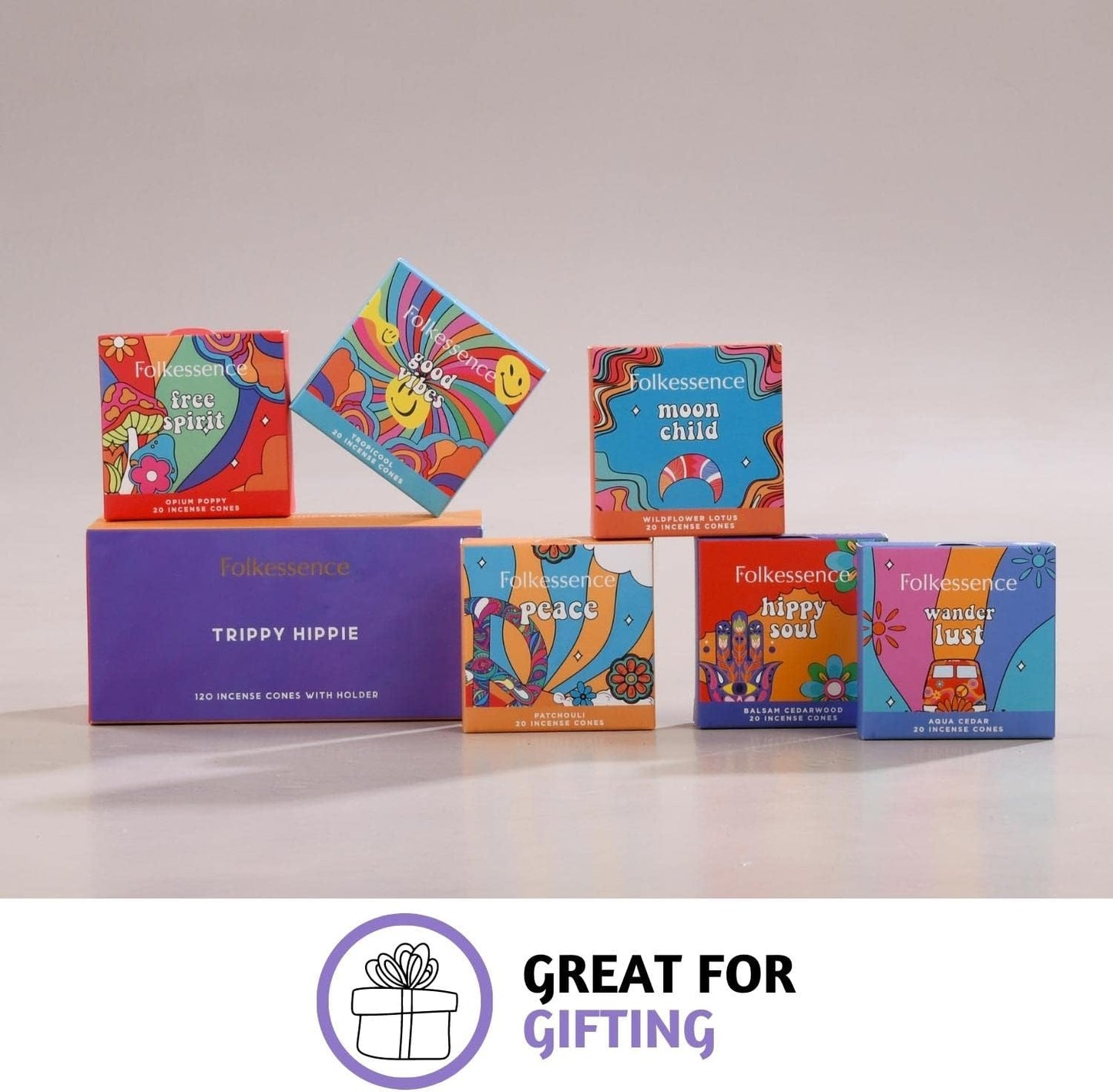 Folkulture Incense Cones Scented | Set of 6 Fragrances (120 Cones) with Incense Cones Holder | Opium Poppy Patchouli Incenses | Mango Pineapple, Balsam Cedarwood | Organic Variety Pack Inscents