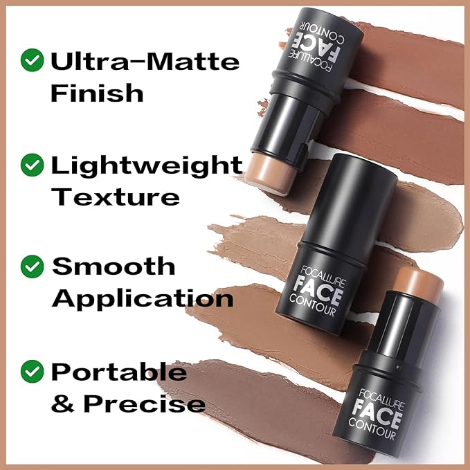 FOCALLURE Cream Contour Stick, Matte Bronzer Stick, Professional Face Shaping & Contouring Stick Makeup, Easy to Apply with Buildable Coverage, Long Lasting & Sweatproof, COFFEE
