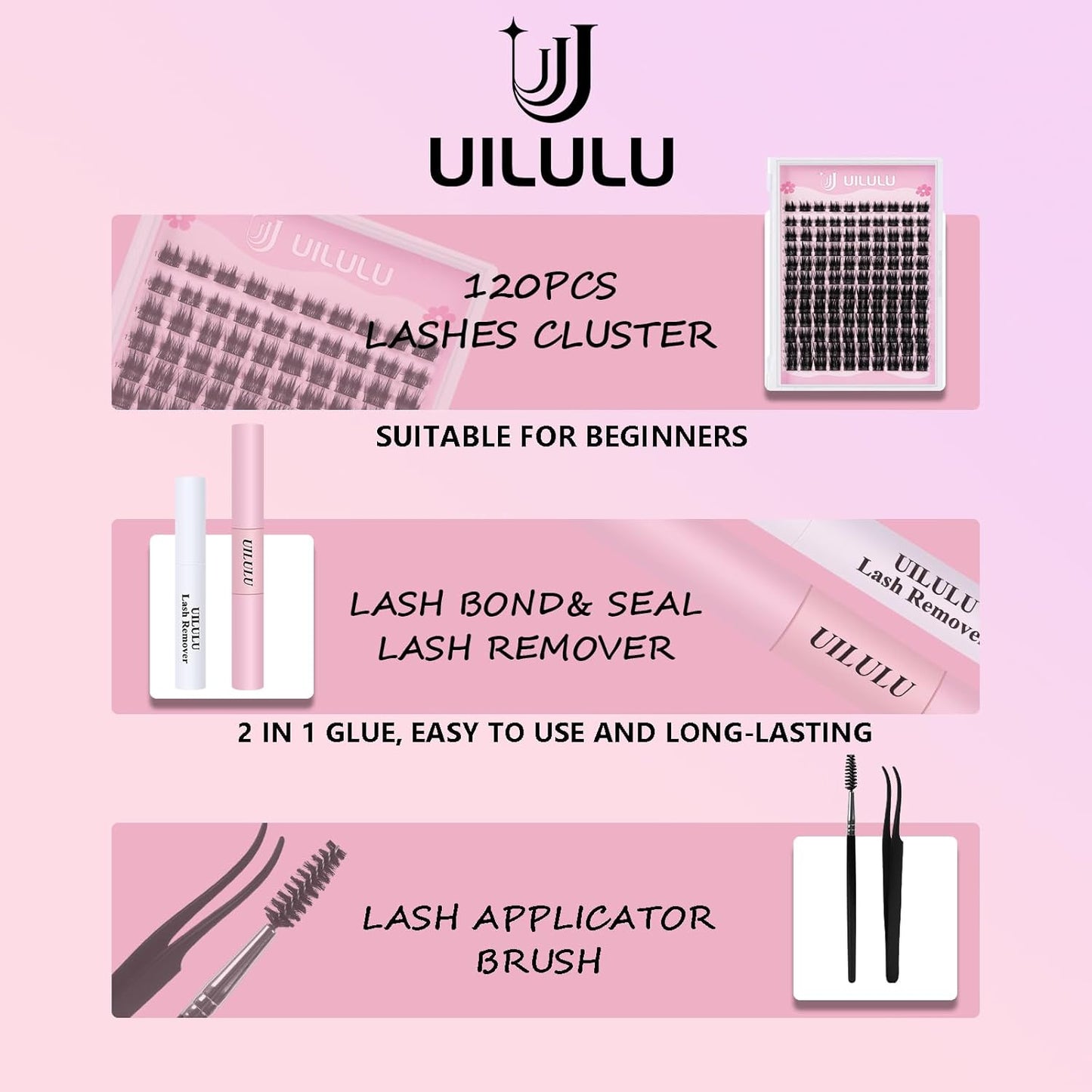 Lash Clusters kit 10-18mm DIY Lash Extension Kit 120 D Curl Lash Clusters 0.07D Wispy Individual Lashes Clusters False Eyelashes Eye Lash Extension Lash Kits Extensions Kit U05 Kit