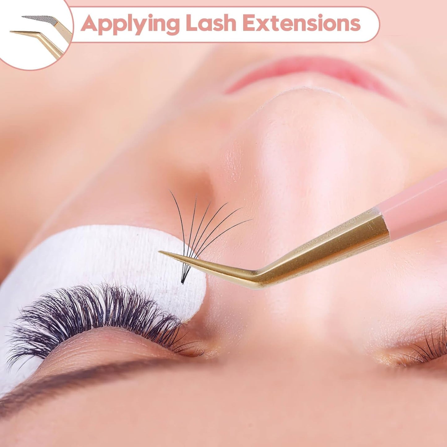 Ms.Queen Isolation Lash Tweezers,45 Degree 14cm Long&Slim Fiber Tip Tweezers for Individual & Classic Eyelash Extensions