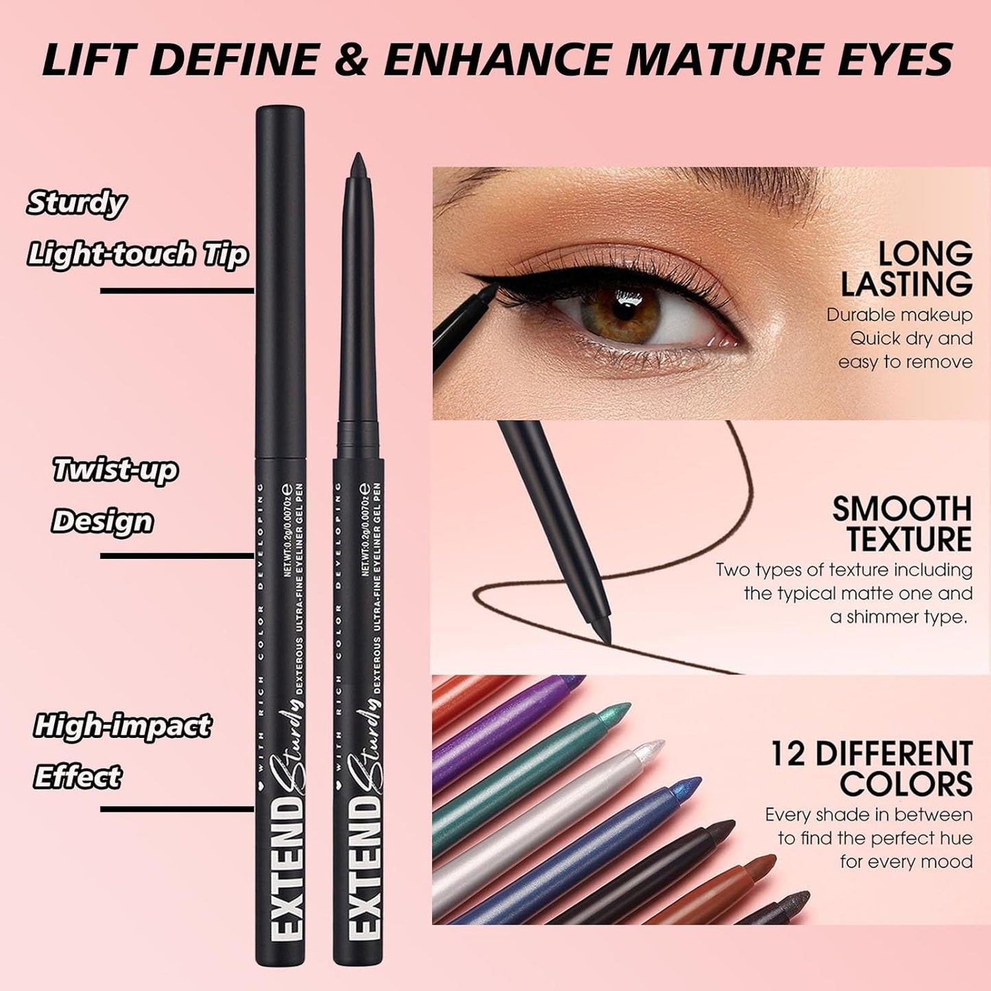 Silver Cream Eyeliner Pencil Waterproof Retractable Silver Gel Eyeliner Smudge-proof Hypoallergenic (02#)