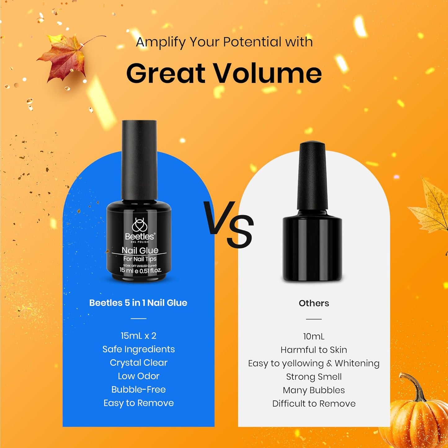 beetles Gel Polish 2 Pcs 15ml Nail Glue Kit for Acrylic Nails, 5 in 1 Super Strong Brush in Nail Gel Glue for False Nails Tips and Gel Nail Polish Led Lamp Required Nail Art Gift