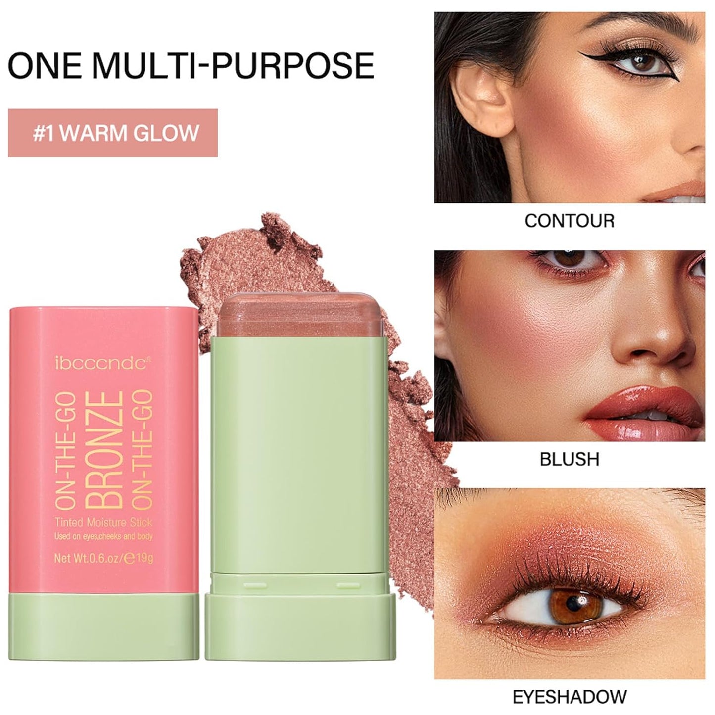 On-The-Go Bronzer Stick,Multi-Use Cream Contour Stick,Natural Long Lasting Face Bronzer,Smooth Highlighter Contour Stick,Bronze Contour Makeup Facial Shaping,04 Beach Glow