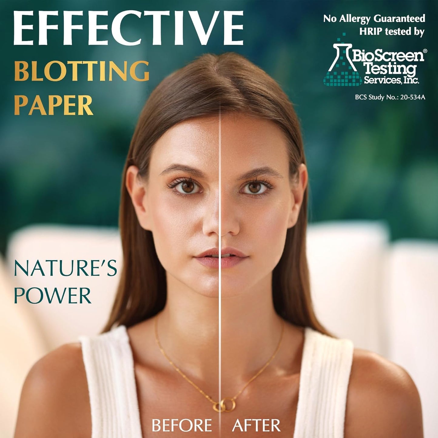 Natural Green Tea Oil Blotting Sheets for Face - 25% Larger Sheets (4.7x3”) - 100 Makeup Friendly Blotting Papers for Face - Easy Dispensing Oil Absorbing Sheets for Face