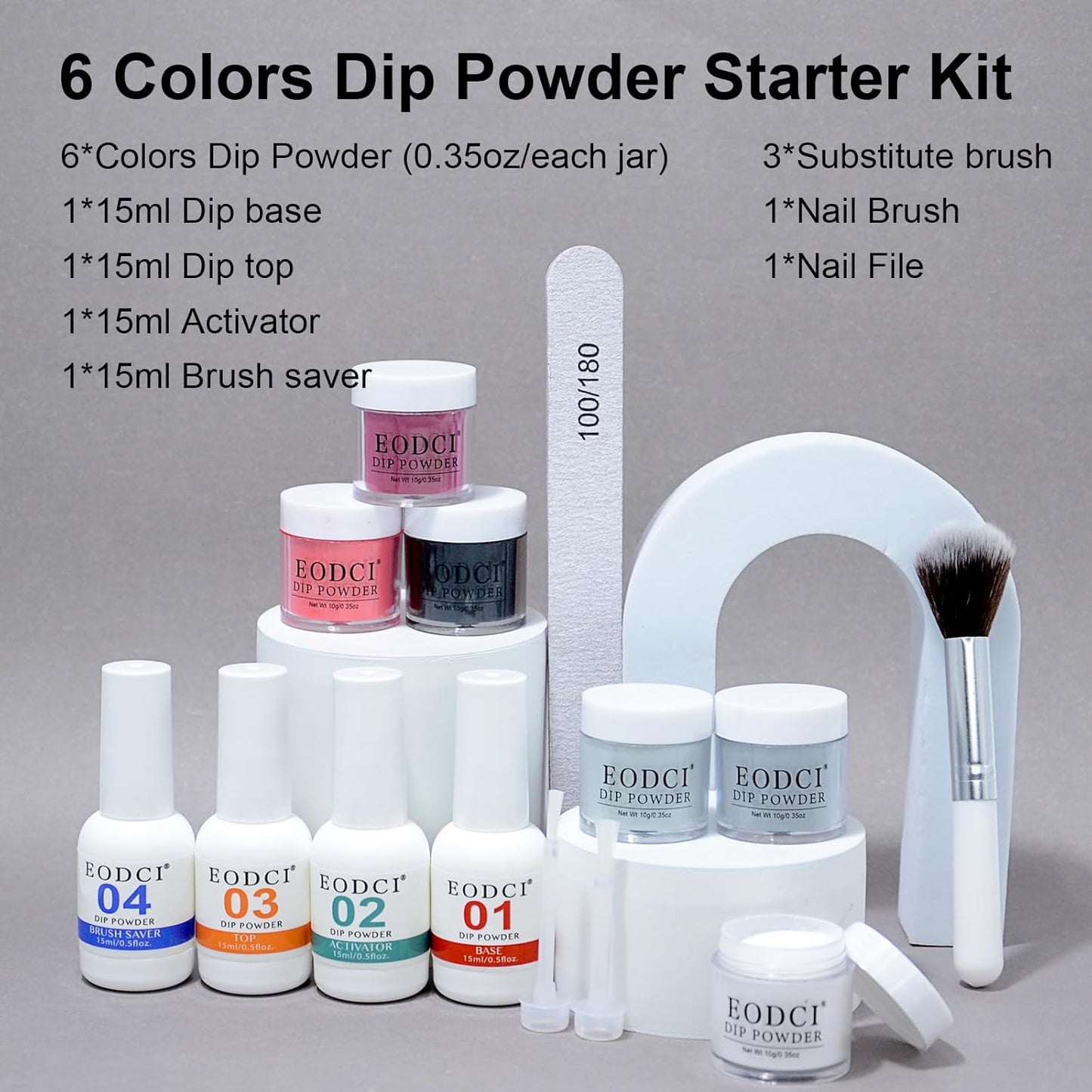 12 Pcs Dip Powder Nail Kit Starter, 6 Colors Red Black White Dipping Powder Kit With Base & Top Coat/Activator/Brush Saver, Nail Art Dip Manicure Kits for Women
