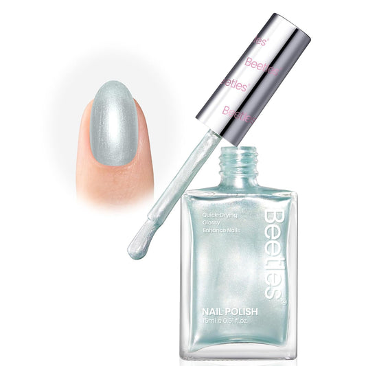 Beetles Pearl Nail Polish Set - 15ml Blue Quick Drying Nail polish Shimmer Glitter Fingernail Polish Bubble Blue Nail Lacquer Shimmer DIY Manicure Gift for Women