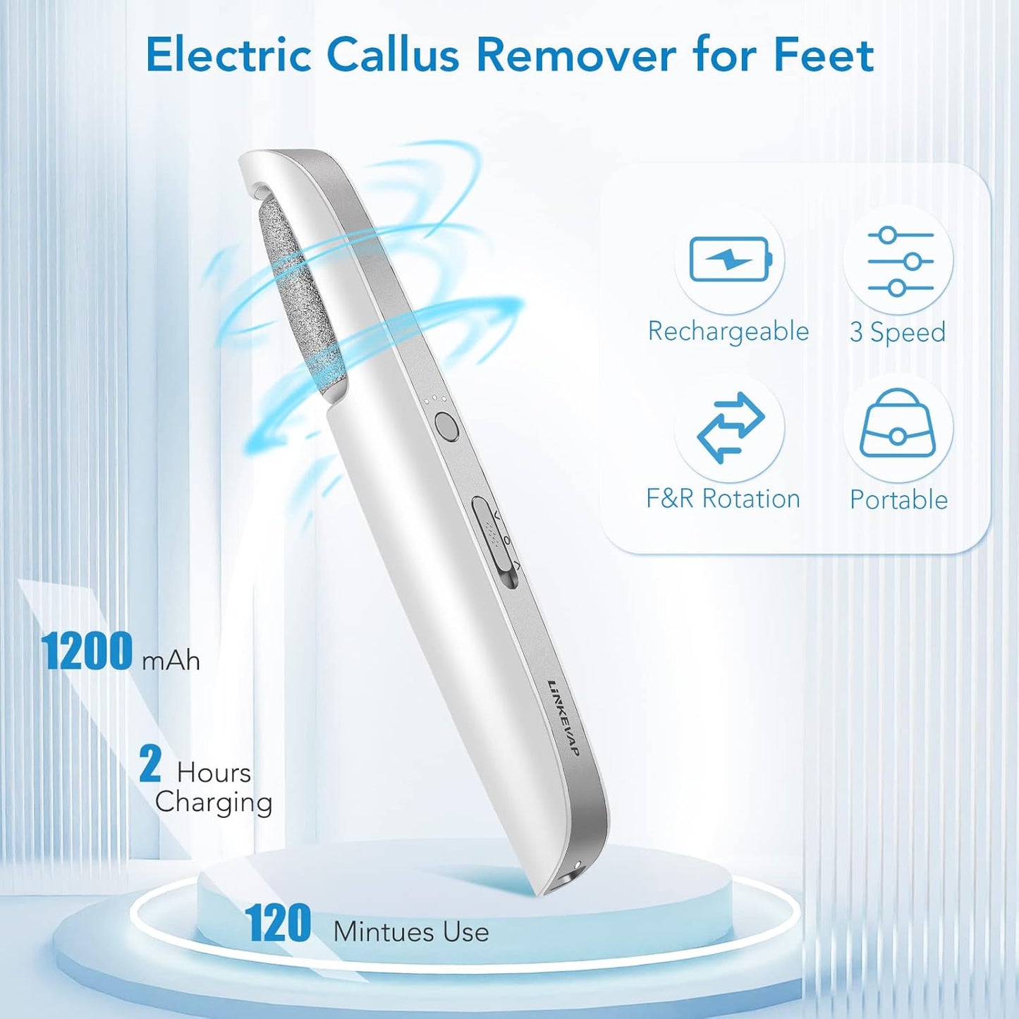 Electric Callus Remover for Feet, Professional Pedicure Kit Foot Scrubber for Dry, Dead, Cracked, Hard Skin, at Home Feet Spa Care Kit for Men & Women (Cold White)