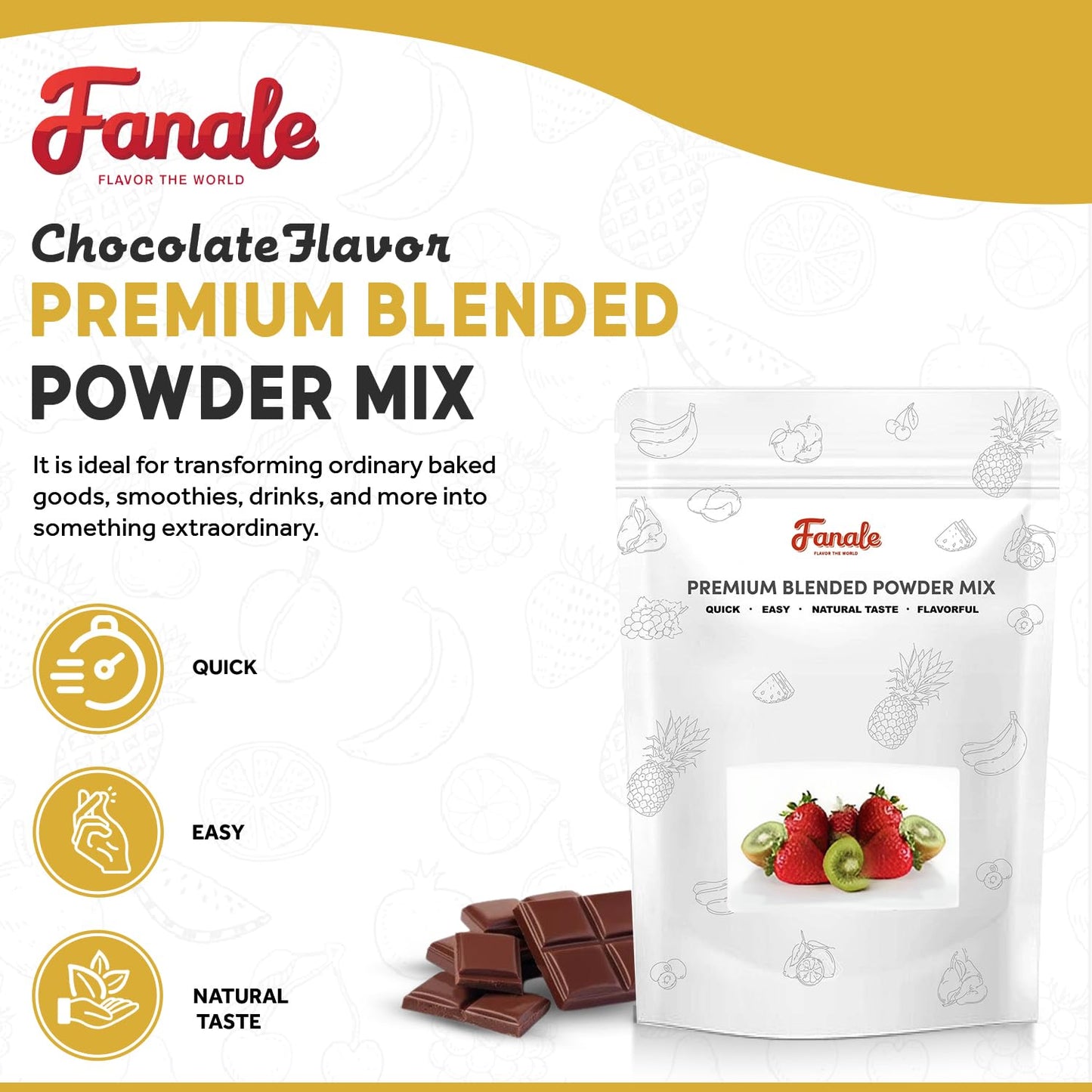 Fanale Premium Chocolate Bubble Tea Flavoring Powder | Perfect for Baking, Smoothies, Desserts and Drinks | Instant Flavoring Powder for Boba Milk Tea - 2.2 Pounds (Pack of 1)