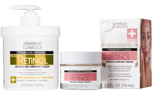 Advanced Clinicals Retinol Body Cream + Encapsulated Retinol Face Moisturizer 2pc Skincare Set For Women & Men To Reduce Appearance Of Wrinkles + Fine Lines & The Look Of Crepey Skin, 2pc Set