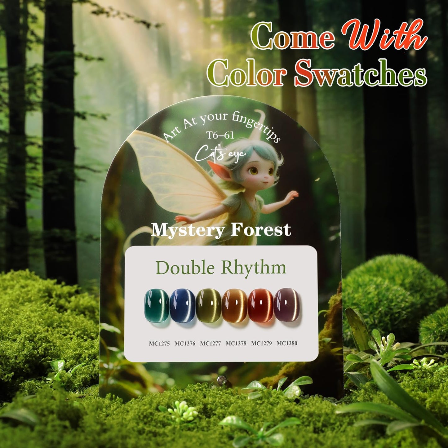 Double Rhythm Cat Eye Gel Nail Polish Set of 6 Same Color Same Bottle 0.5 Oz Shimmer Glitter with Magnet Holographic Reflective Magnetic UV Nail Polish Kit at Home (Green Navy Blue Black-T6-61)