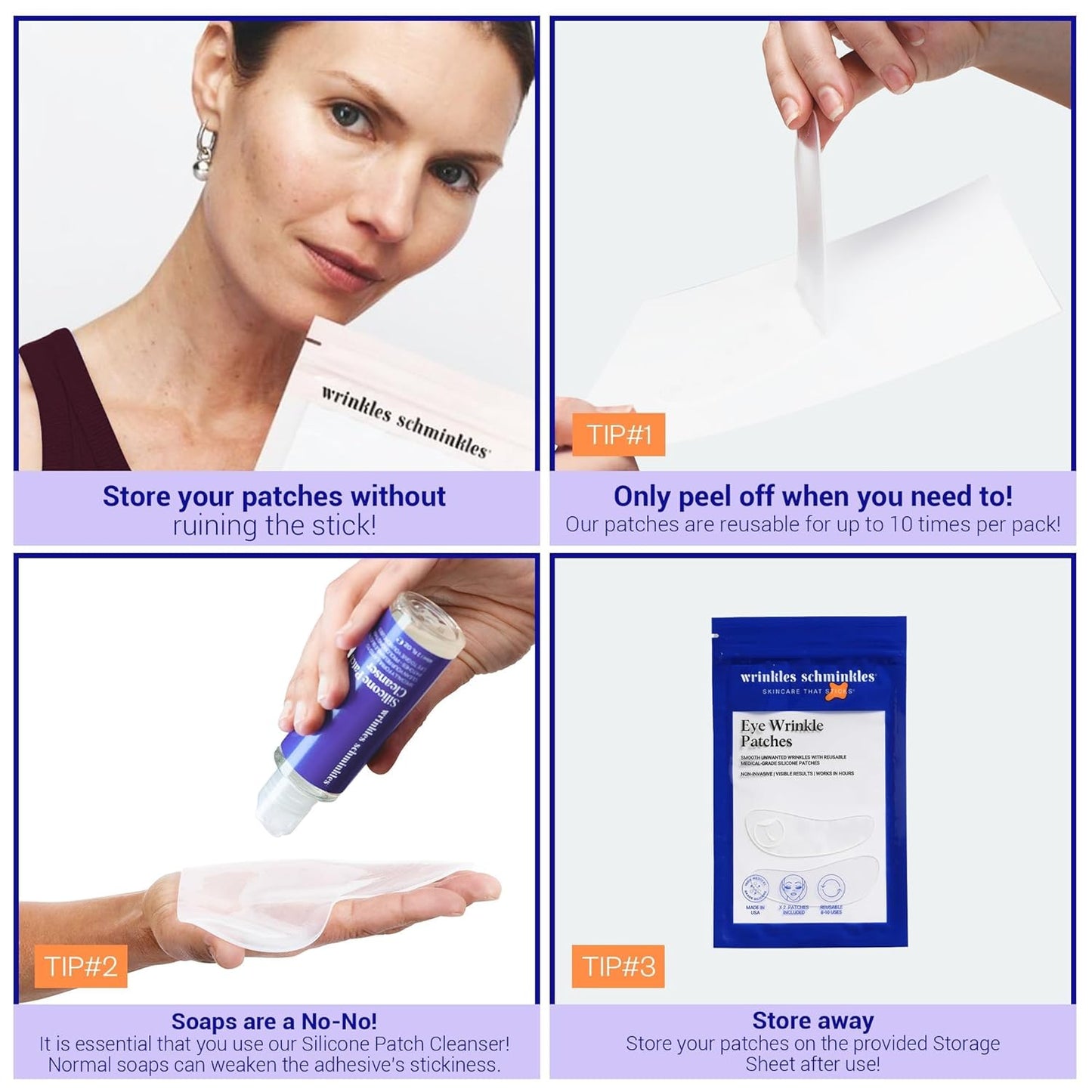 Wrinkles Schminkles Under Eye Wrinkle Patches, Smooth Eye Wrinkles, Crows Feet & Dark Circles Overnight, 1 Pair Reusable Medical Grade Silicone Patches