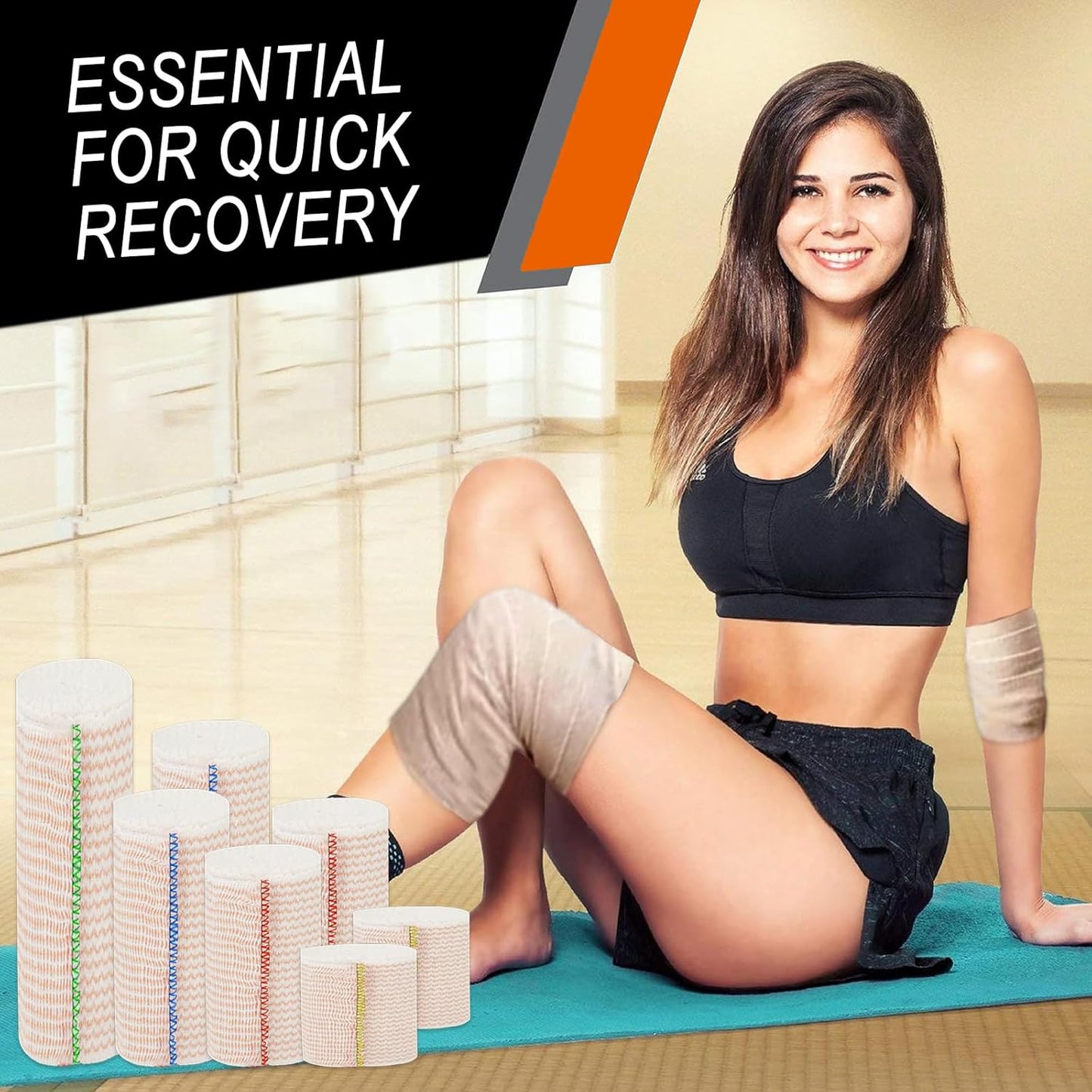 Premium Elastic Bandage Wrap 2 inch 10 Pack Reusable Versatile Self-Closing Compression Bandage Wraps for Ankles, Wrists Knee, Tummy and Body Cotton Lymphedema Wraps for Legs Latex-Free