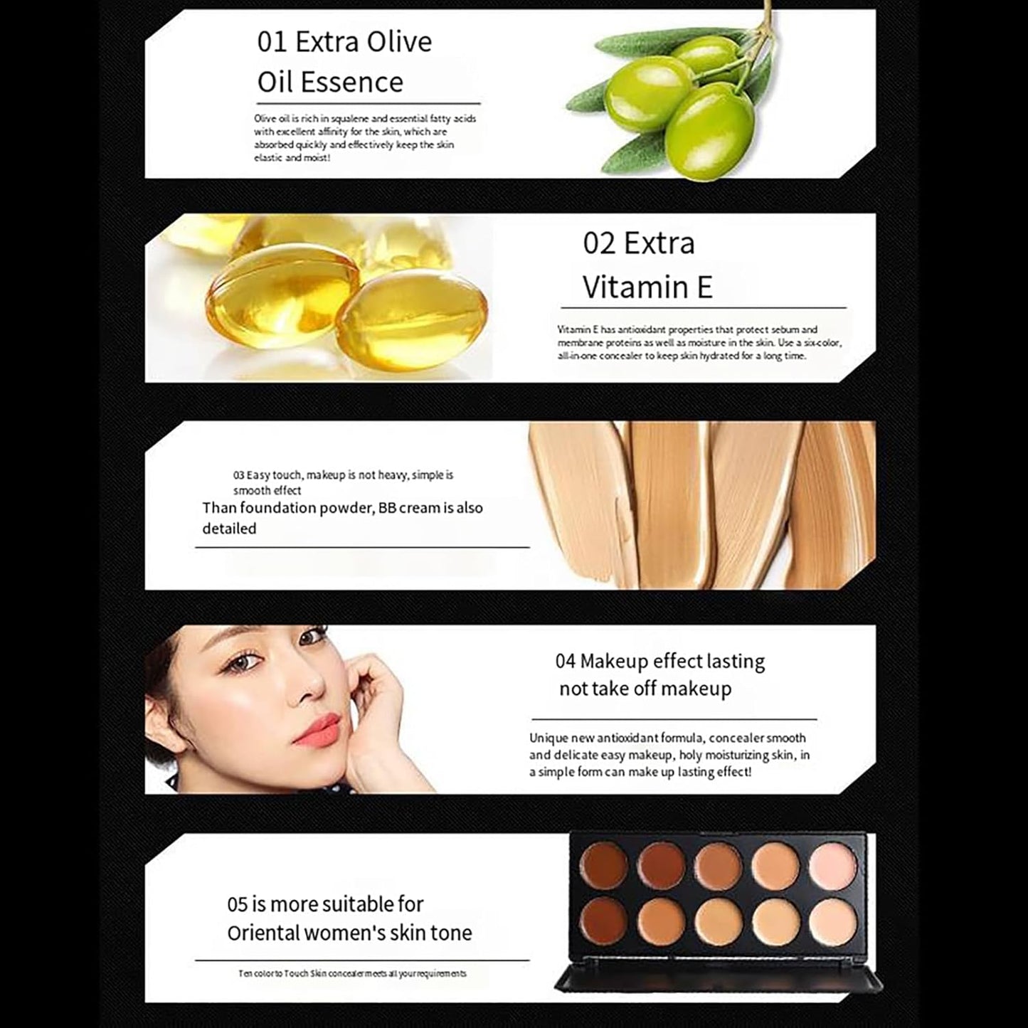 10 Shade Creamy Concealer Kit with Makeup Brush Set, 3 In 1 Professional Cream Concealer, Contour, Foundation, Color Corrector for Diminishes Appearance Dark Circles & Softens Fine Lines