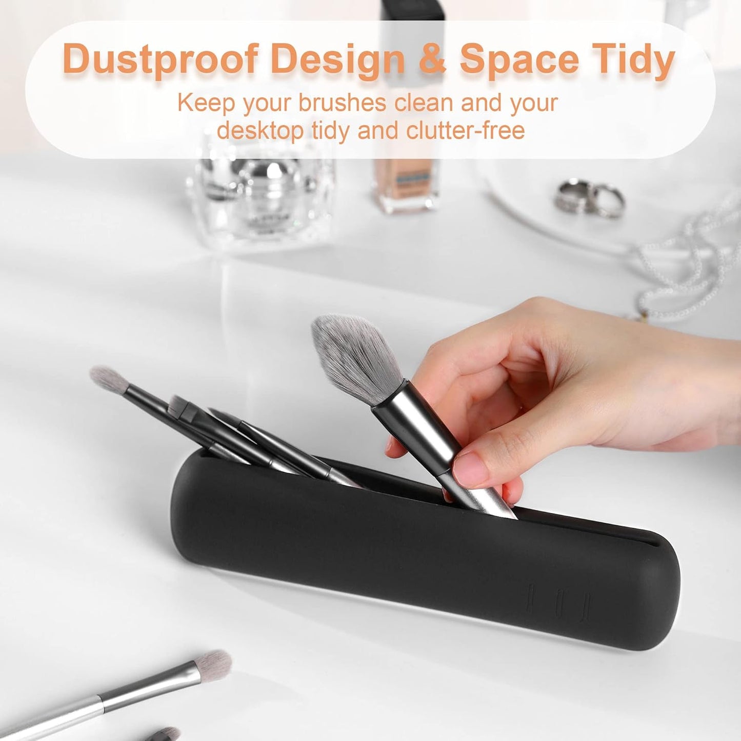 FERYES Travel Makeup Brush Holder, Magnetic Anti-fall Out Silicon Portable Cosmetic Face Brushes Holder, Soft and Sleek Makeup Tools Organizer for Travel-Black(7.8 * 1.89 * 0.79)