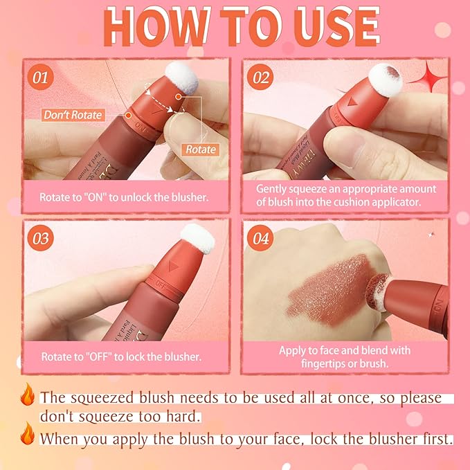 Liquid Blush Makeup Wand, Cream Liquid Blush with Cushion Applicator For Cheeks Tint, Natural-looking, Glow Dewy Finish, Weightless Blendable Liquid Blush Stick | #102 ENERGETIC-Coral Orange
