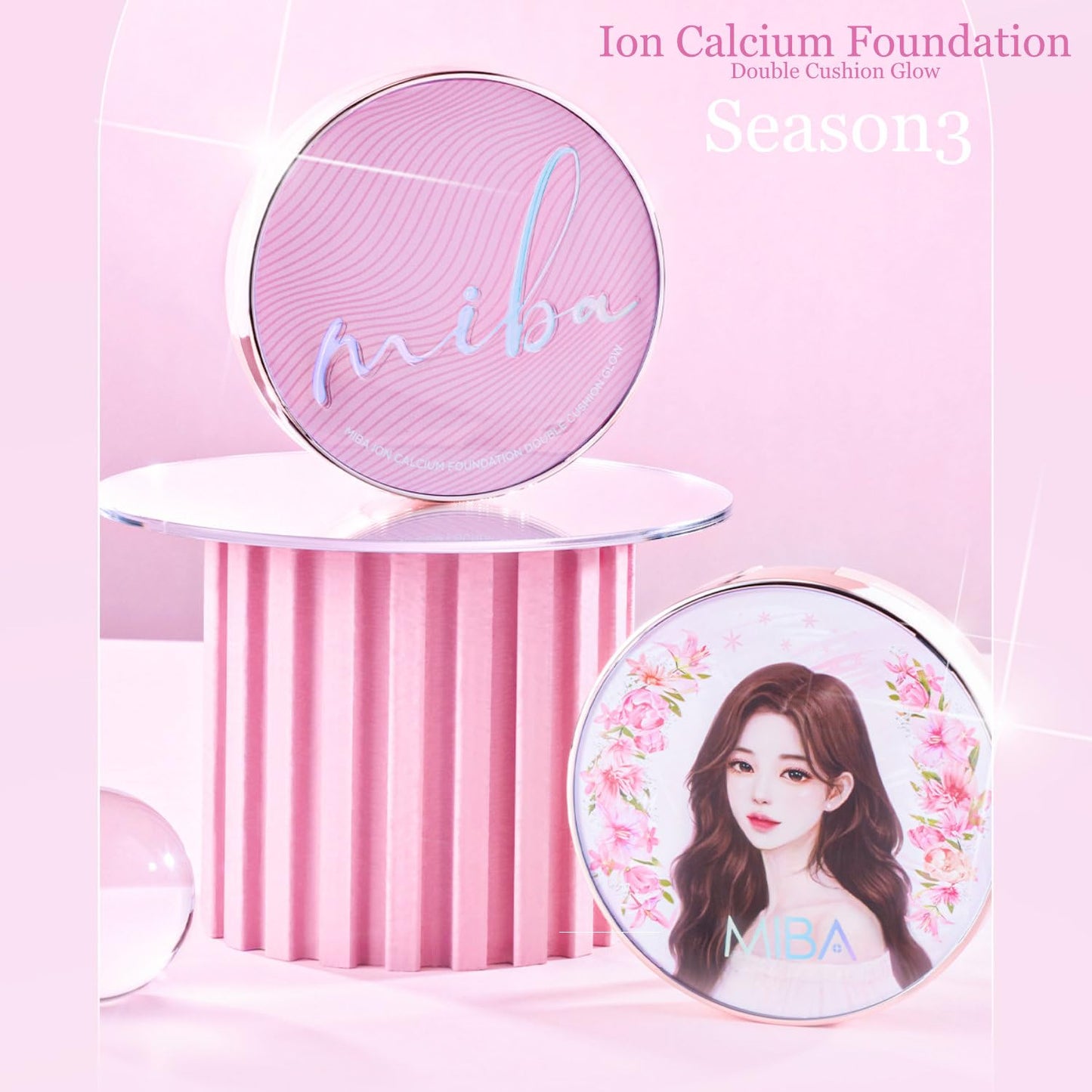 MIBA Ion Calcium Foundation Double Cushion Glow 25 g / 0.88 oz Big Cushion SEASON 3. Long Lasting Cover Effect. Moisture glow. Skin tightening relief. Smooth adhesion. (Lovely #21 Rosy Ivory)