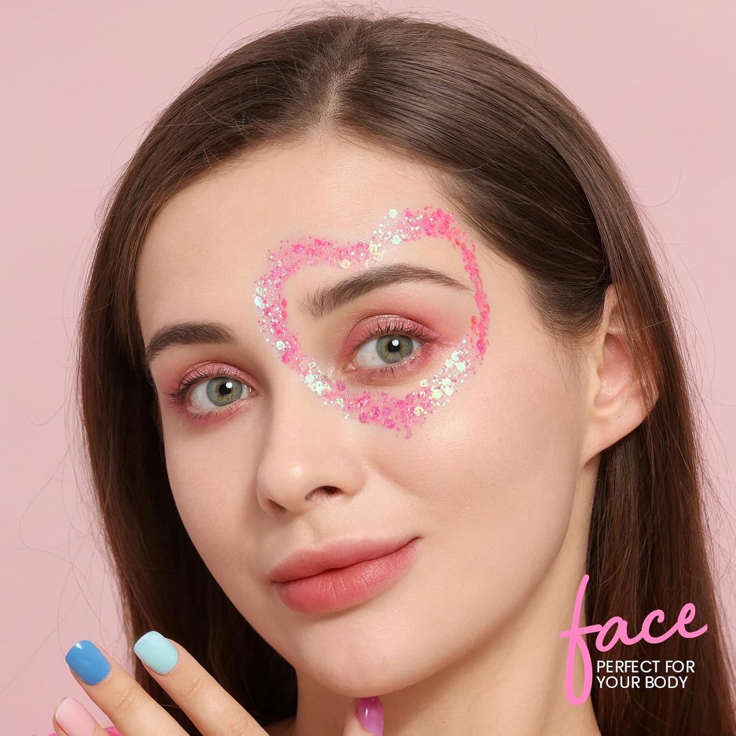 Teenitor Face Glitter, Pink Body Glitter Gel, Hair Glitter Gel, 80g/2.8oz Holographic Rave Glitter for Face and Body