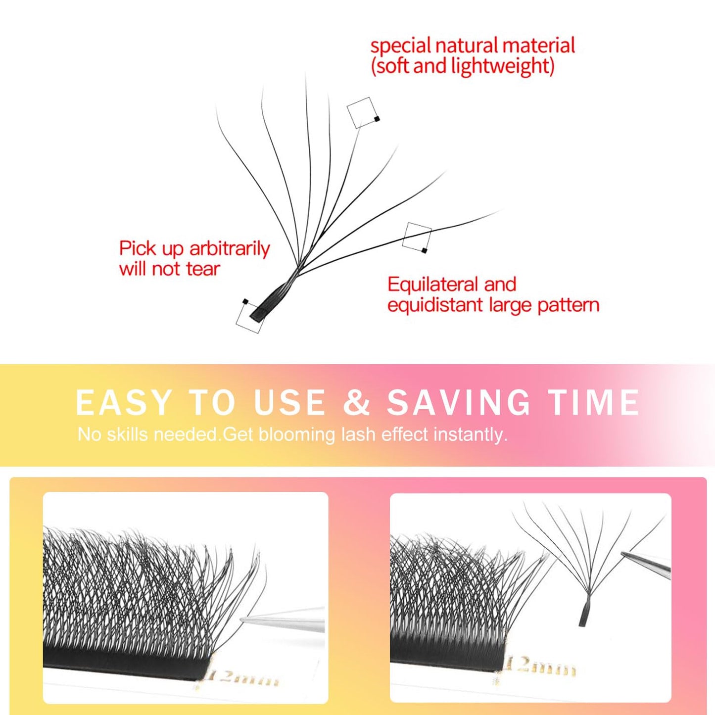 W Lash Extensions Supplies 8D Eyelash Extensions W Shape 0.07mm Thickness C Curl 9mm Premade Fans Easy Fan Lashes Volume Matte Black 12 Rows Crisscross Eye Lashes(W-8D-0.07-C,9mm)