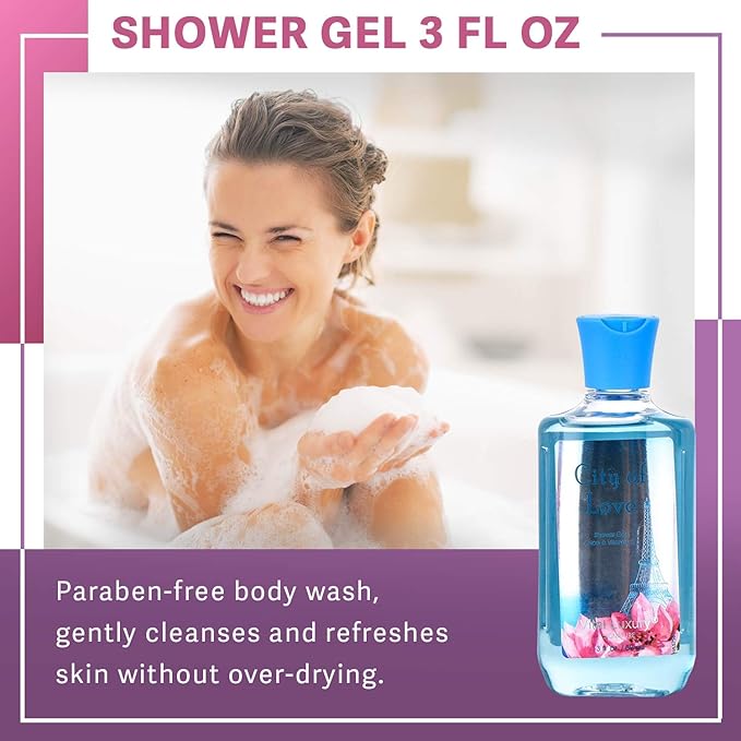 Bath & Body Care Travel Set - Home Spa Set with Body Lotion, Shower Gel and Fragrance Mist, Valentines Day Gifts for Her and Him(City of Love)