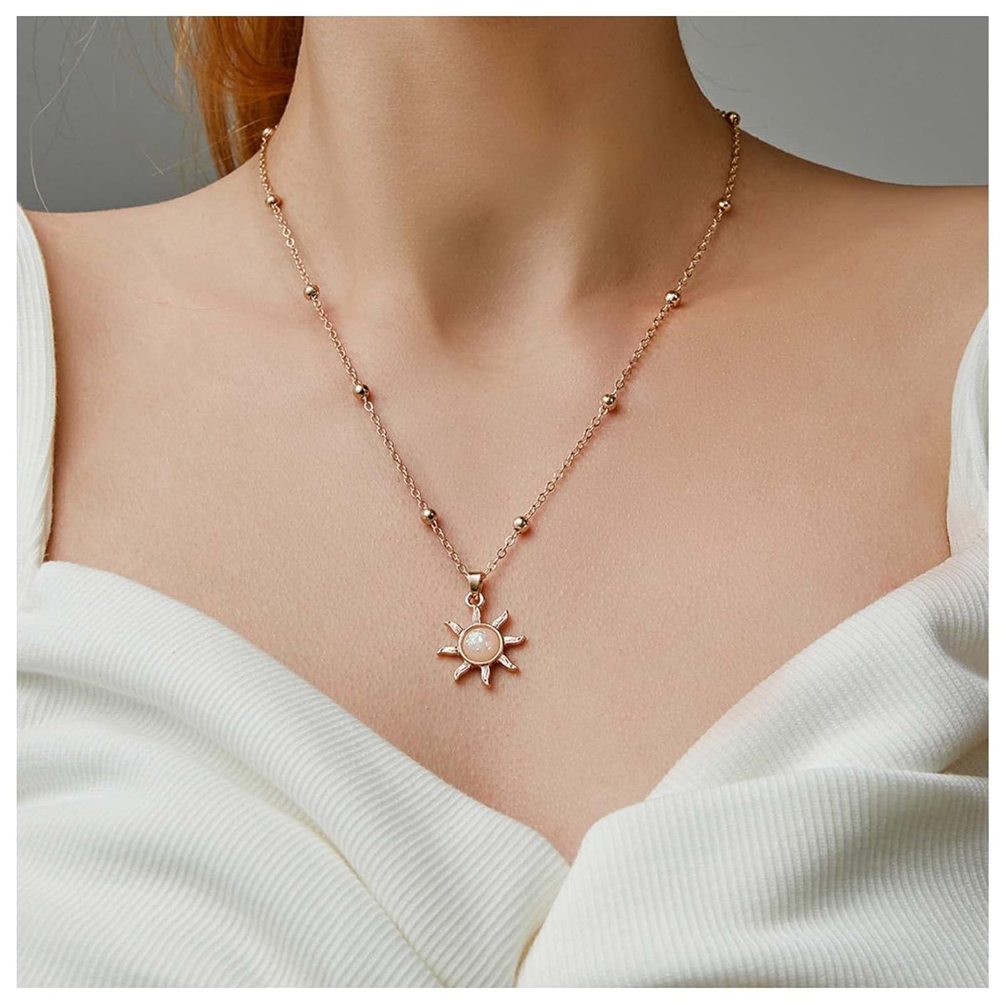 Bohemia Sun Choker Necklace Chain Sunflower Opal Pendant Necklace Gold Satellite Necklace Minimalist Sunflower Necklace Chain Jewelry for Women and Girls