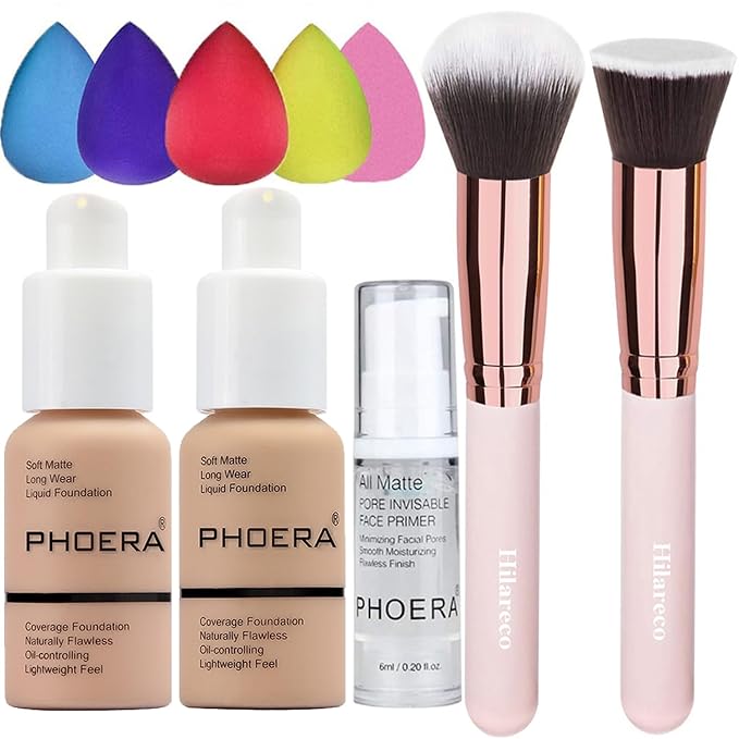 Phoera Foundation 104 and 105,Full Coverage Foundation,Hilareco Concealer Foundation Flawless 30ml Natural Matte Oil Control Concealer Facial Blemish for Women Girls (103 Warm peach+104 Buff Beige)