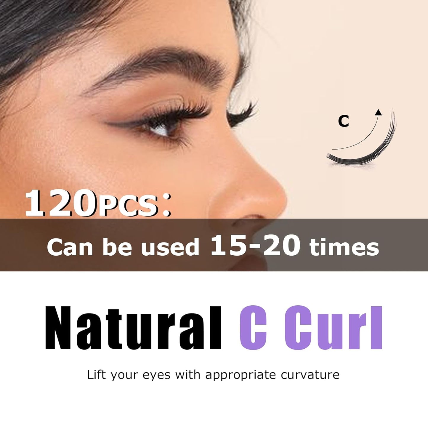 GAQQI Lash Clusters, Eyelash Clusters 120PCS C Curl Individual Lashes, Wispy Cluster Eyelash Extension 12mm Only, Natural Looking Cluster Lashes （GQ15, C Curl, 12mm)