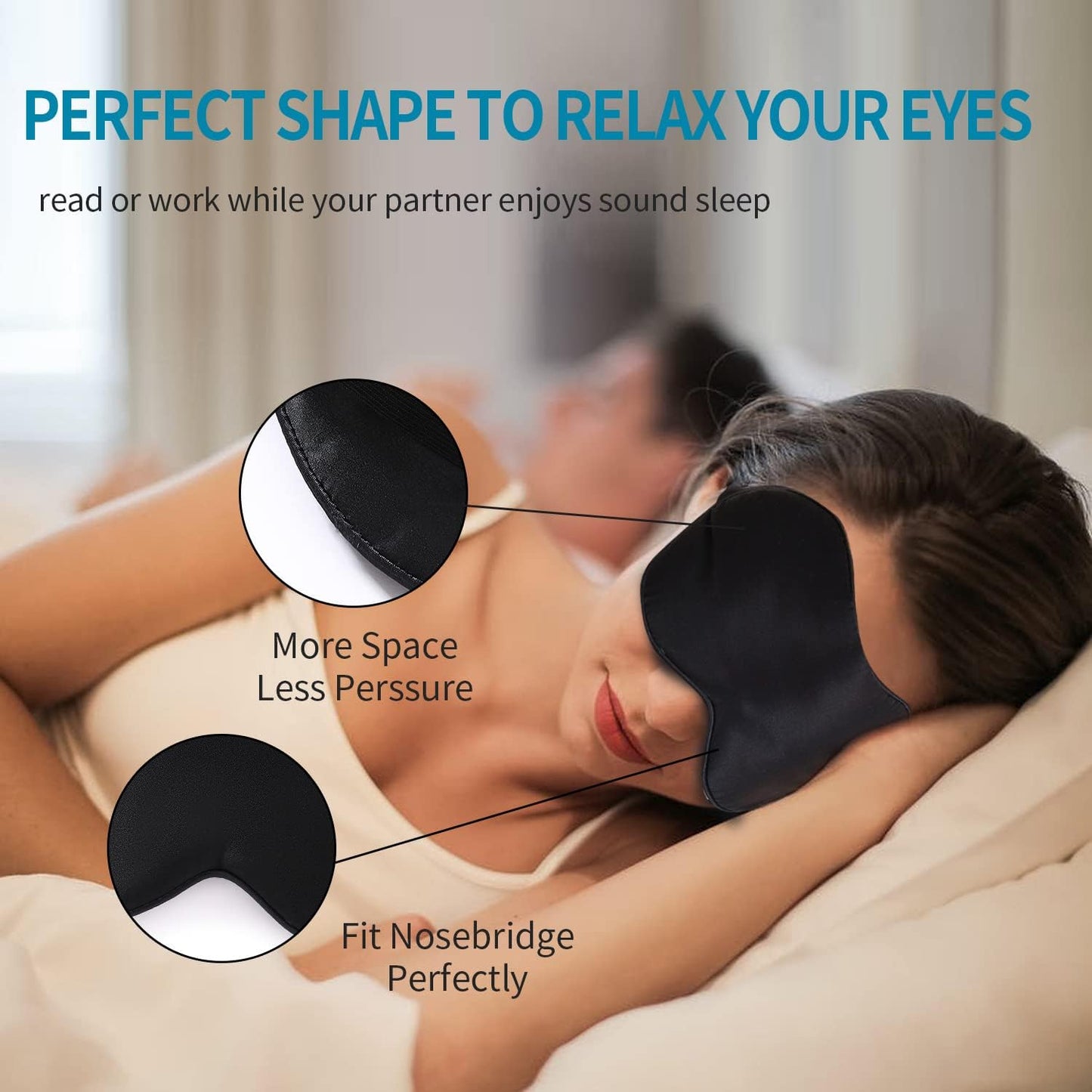 2-Pack 100% Real Natural Silk Eye Mask, Silk Sleeping Mask, Shade Puffy Eye Gift with Adjustable Straps, Sleep Eye Mask, SHJINJU Eye Mask Shade (Black and Champagne)
