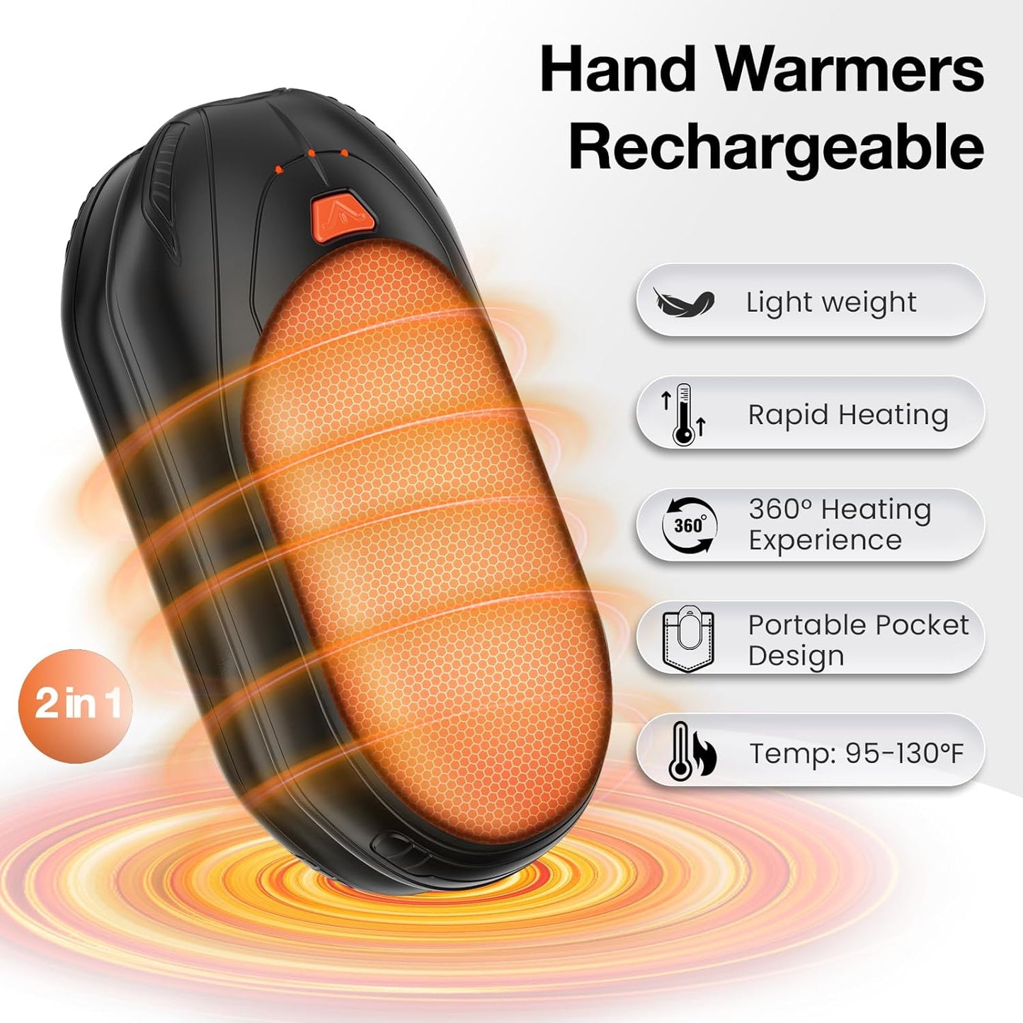 AI Hand Warmers Rechargeable 2 Pack, AI Smart Chips Electric Hand Warmers, 20Hrs Long Safe Heat, Portable Pocket Heater, Gifts for Christmas, Outdoor, Hunting, Golf, Camping Accessories