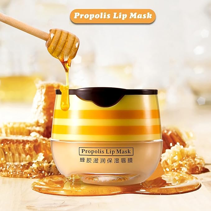 4PCS Nourishing Lip Balm Honey Pot, Honey Pot Lip Mask Propolis Moisturizing Bee Lip Balm with Brush, Hydrating & Prevention Dry and Cracked Lip Sleeping Mask Reduces Lip Lines Lip Care Product
