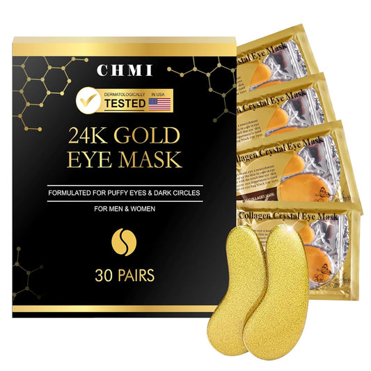 Under Eye Patches (30 Pairs), Collagen Skin Care Products,24K Gold Under Eye Mask for Puffy Eyes,Dark Circles,Undereye Bags and Wrinkles,Natural Ingredients.