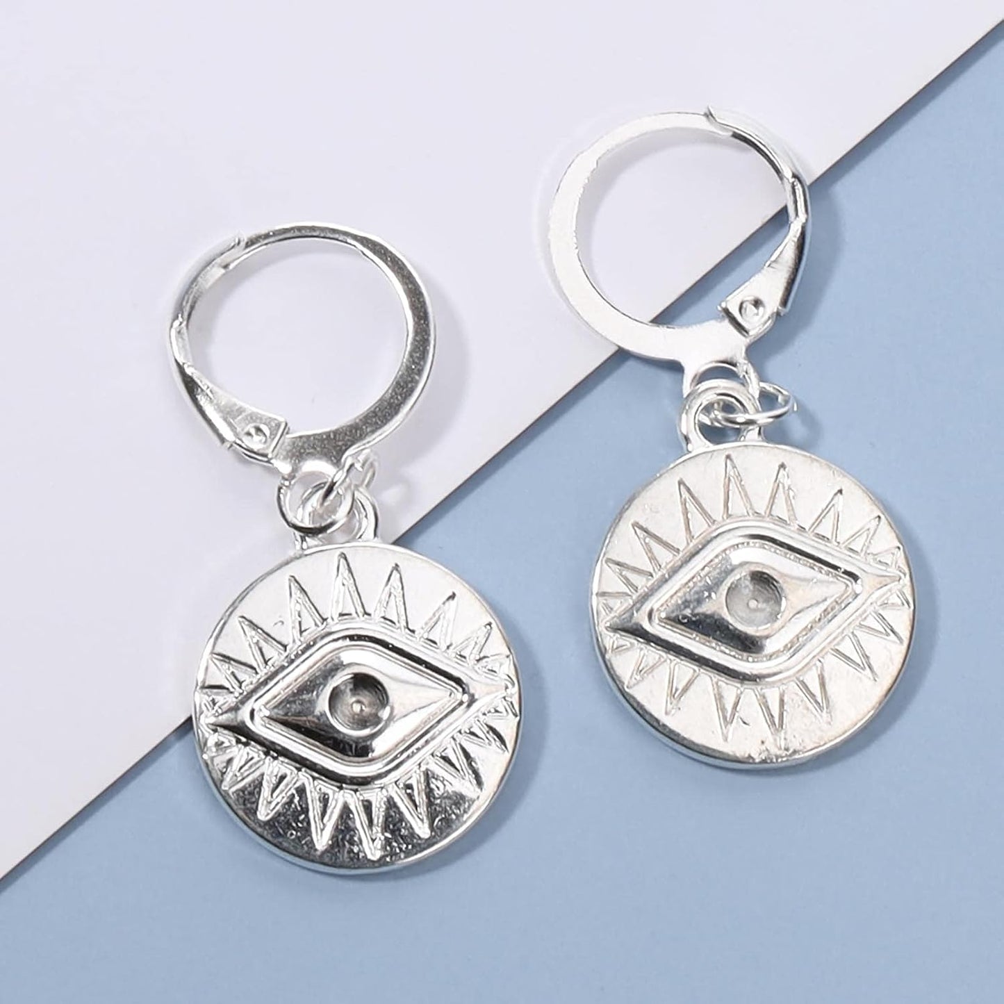 Evil Eye Coin Earrings Silver Disc Drop Earrings Evil Eye Hoop Earrings Vintage Lucky Charm Earrings Jewelry for Women and Girls