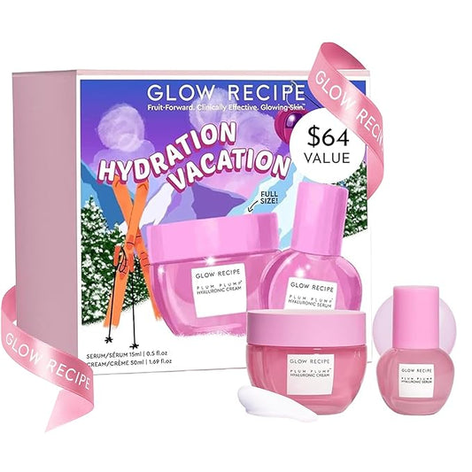 Glow Recipe Hydration Vacation Skincare Set - Plum Plump Hyaluronic Acid Moisturizer + Face Serum - Made with Antioxidant Plum & Vitamin B5 to Repair Skin Barrier and Improve Hydration (2 Count)