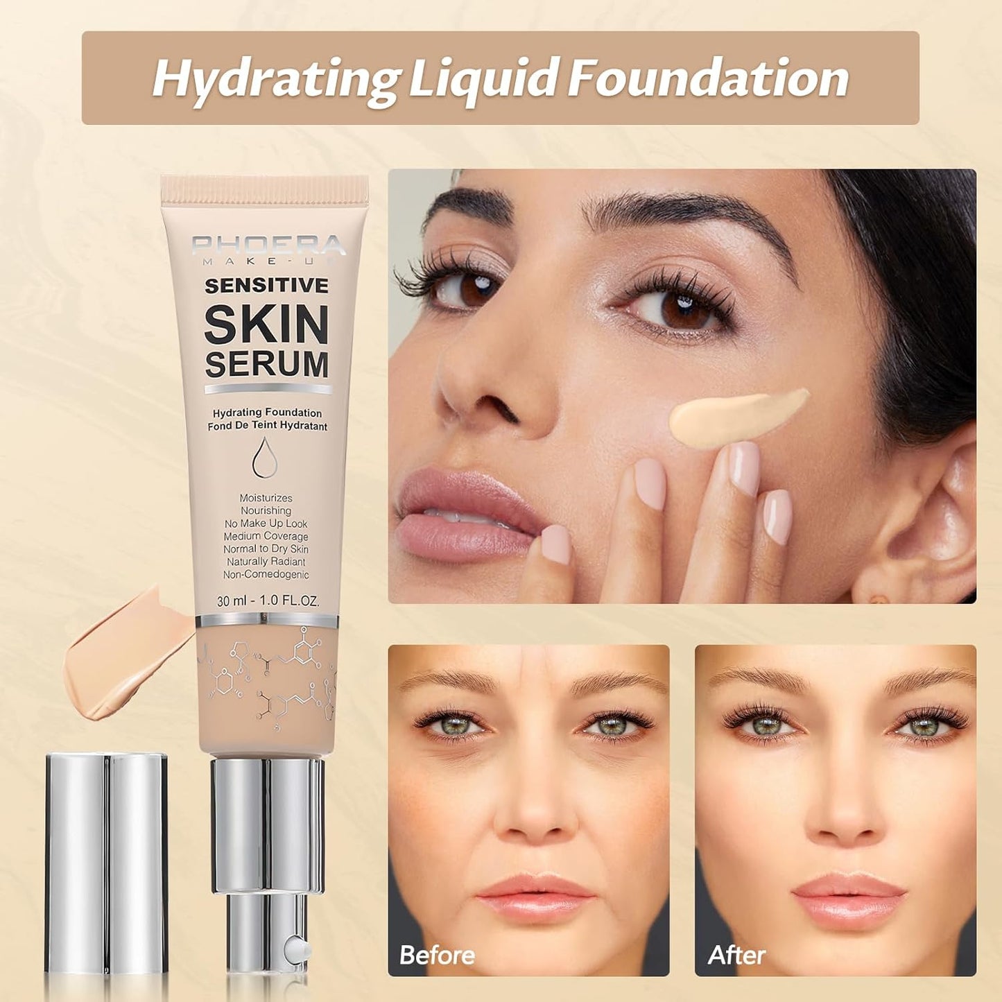 Phoera Foundation Makeup,Flawless Soft Matte Full Coverage with Matte Finish,Hydrating Serum Foundation,Face Makeup for Normal and Dry Skin(N03 Buff Beige, 1PC)