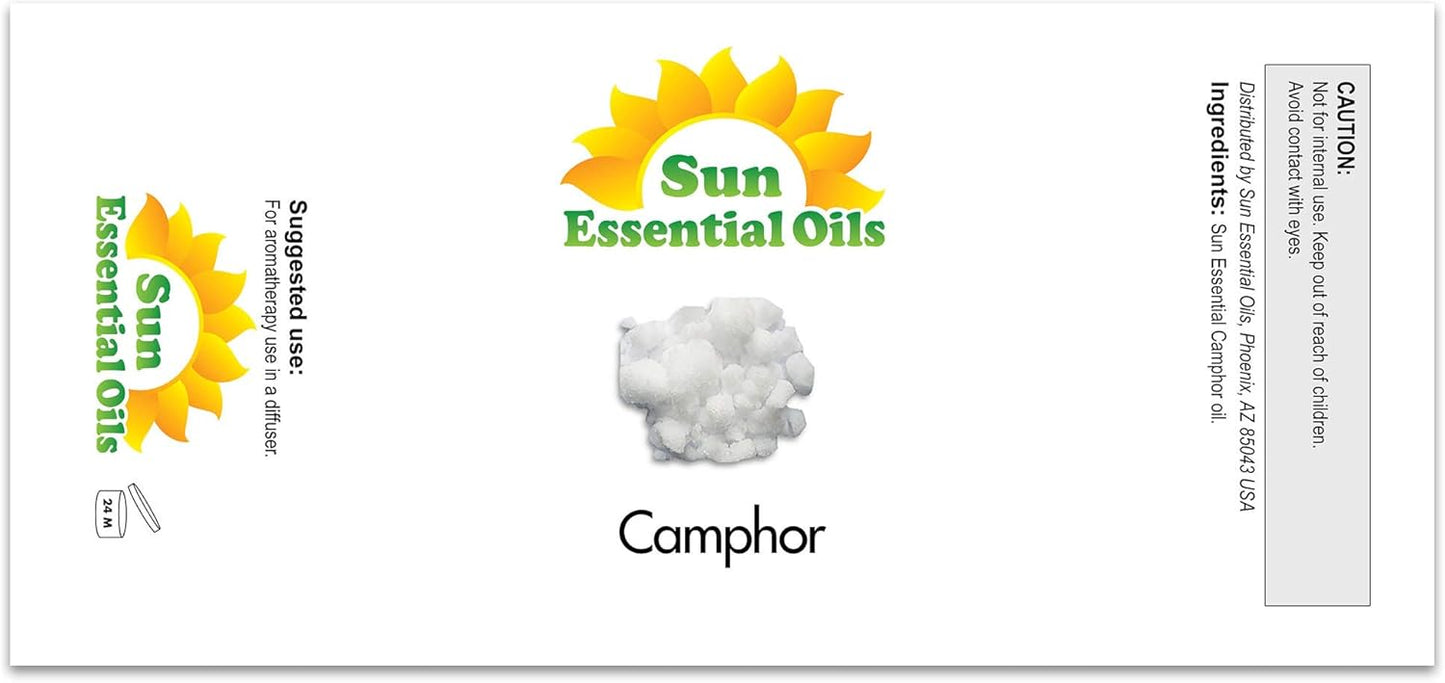 Sun Essential Oils – 16 oz Camphor Essential Oil with Dropper for Diffuser, Skin, Aromatherapy Massage, Humidifier, Crisp Scent for Candle, Lotion & Soap Making, Room Fragrance