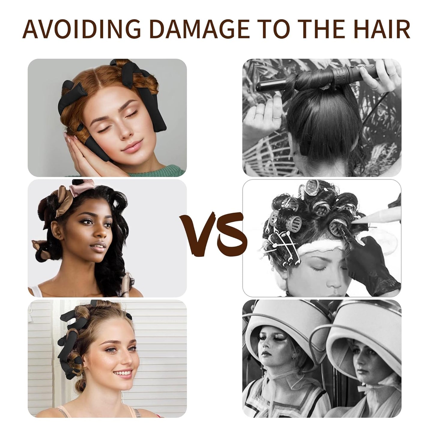 Black Satin Covered Heatless Overnight Curling Rods for Curls and Straight Short Hair - 6Pcs