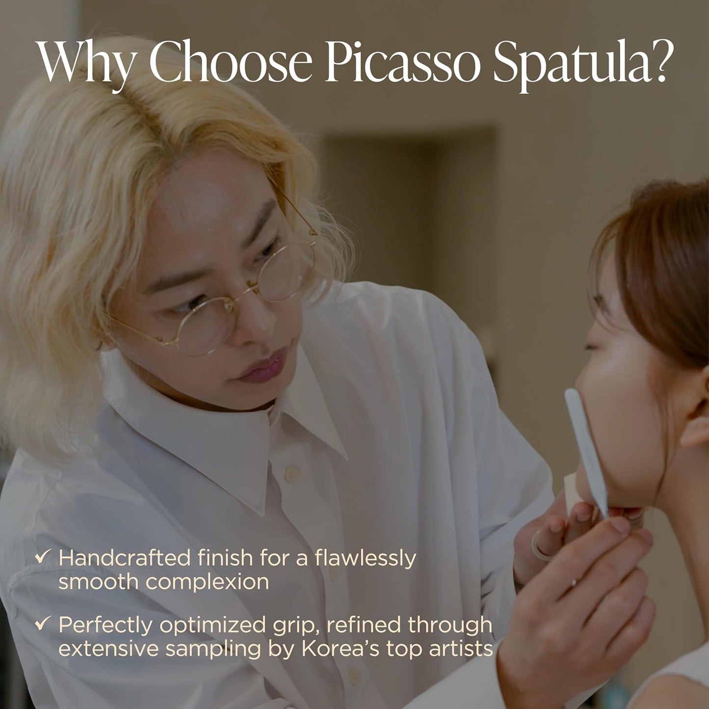 Piccasso 2-Way Makeup Spatula – Professional Foundation & Skin Care Spatula for Face, Dual-Ended Stainless Steel Tool for Precise and Hygienic Application, Includes Leather Case