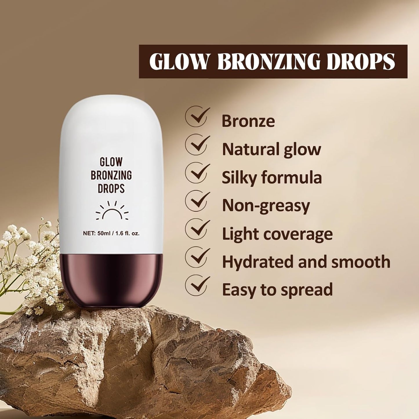 Instant Bronzing Drops, Face and Body Bronzer, Cream Liquid Bronzer Drops for Instant Tan, Bronze Drops, Blendable Lightweight Texture Bronzing Drops for Face - 02