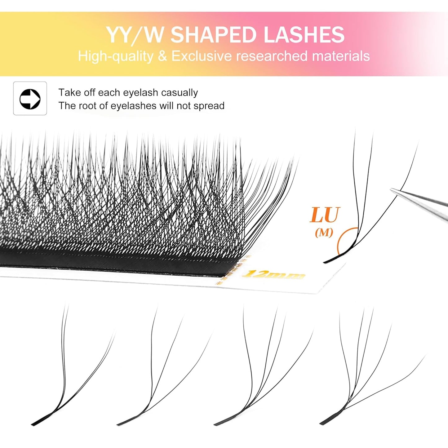 YY Lash Extensions Supplies Y Eyelash Extensions 0.07mm Thickness L/LU Curl Mix 8-15mm Premade Fans 4D Russian Volume Matte Black 12 Rows Crisscross Eye Lashes(YY-0.07-LU,8-15mm)