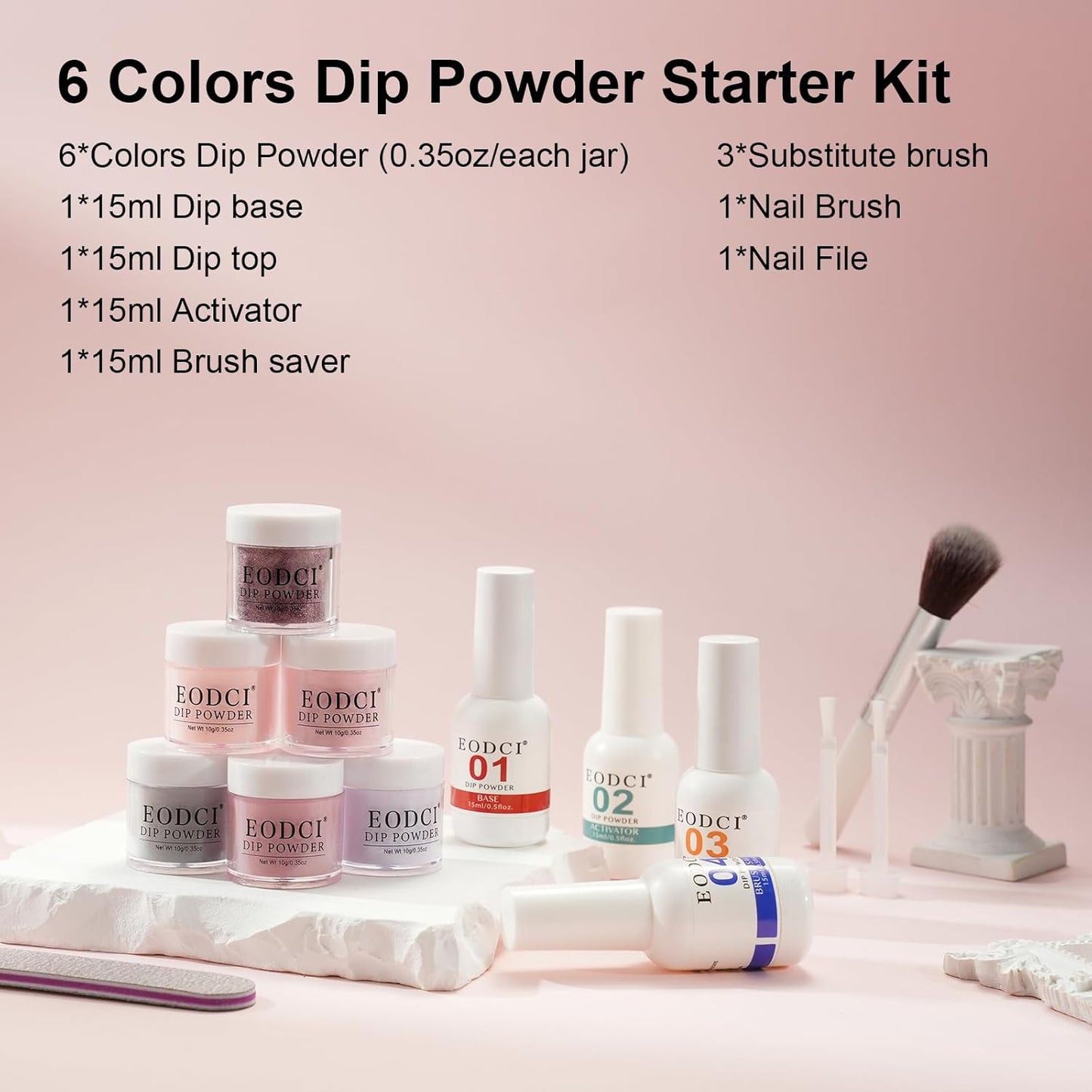 Dip Powder Nail Set, 6 Colors Nude Series 12 Pcs Dipping Powder Kit With Base & Top Coat/Activator/Brush Saver,Nail Art Dip Manicure Kits Odor-Free&Long-Lasting, No Needed Nail Lamp Curing