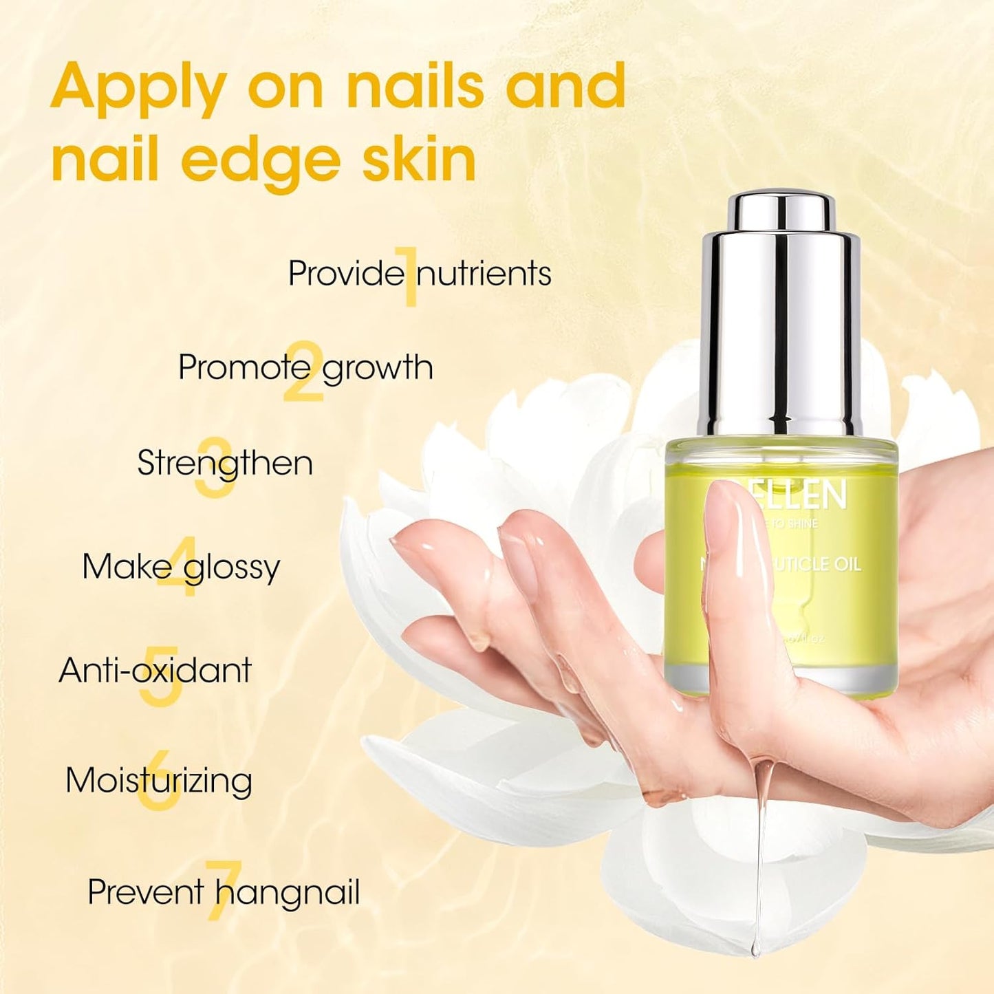 Gellen Nail Cuticle Oil for Growth and Strength, Natural Keratin Vitamin E Nail Growth Oil, Organic Cuticle Nails Serum for Hydrating, Nourishing, Strengthening, Repairing