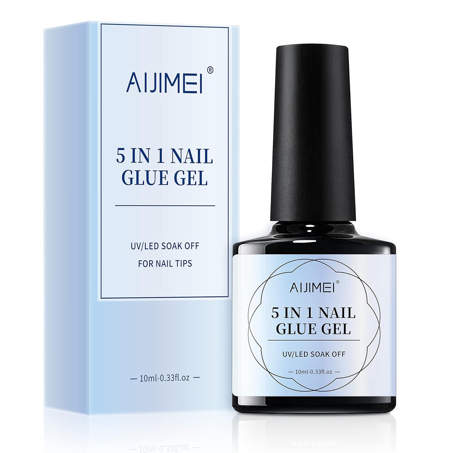 AIJIMEI 5 in 1 Nail Glue Gel False Nail Glues for Acrylic Nails Nail Tips Clear Press On Nail Gel Base Coat Top Coat Nail Extension Gel Adhesive Rhinestone Glue Nail Strengthener Required