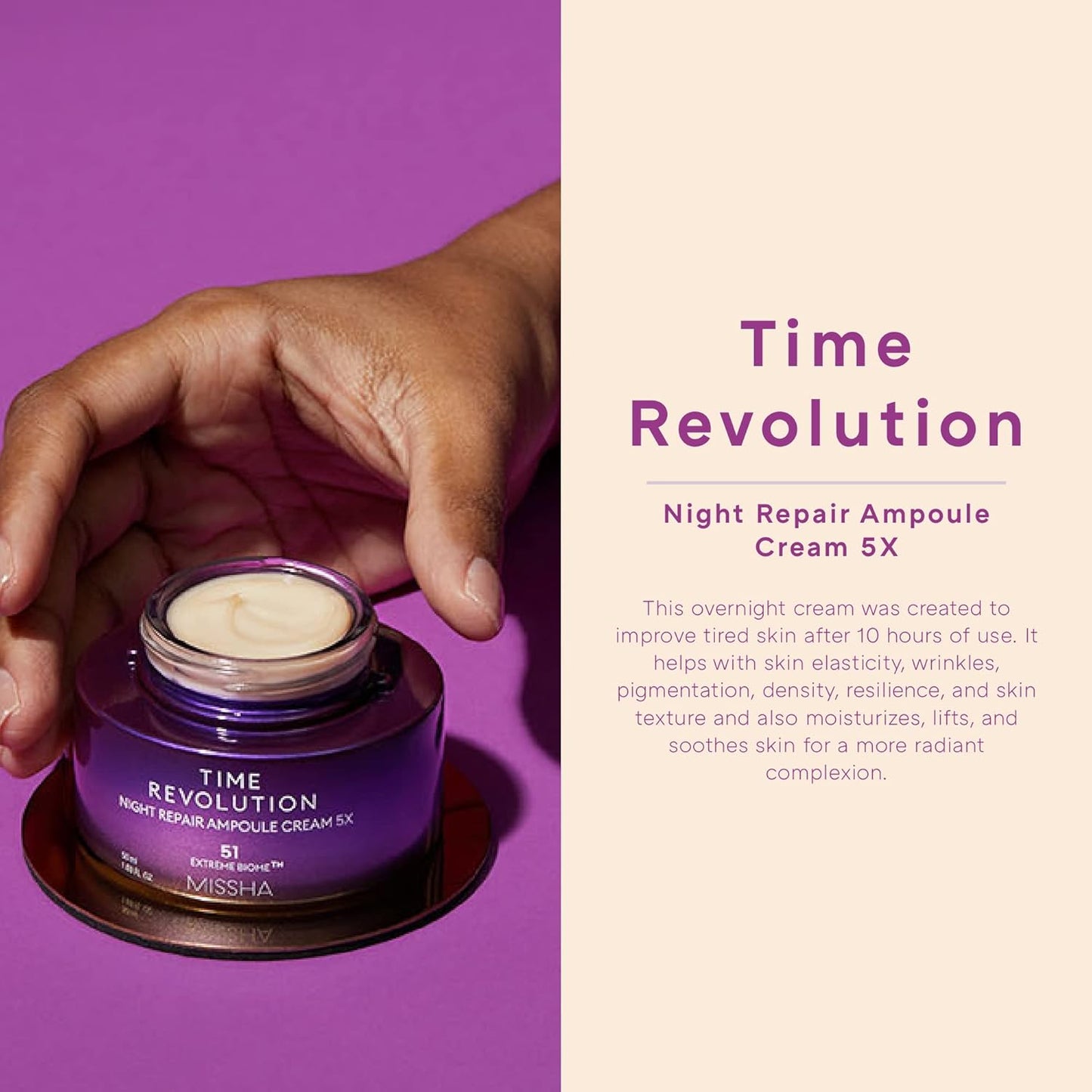 MISSHA Time Revolution Night Repair Ampoule Cream (5th Gen) 1.69 Fl Oz - Triple Fermented Deep-Sleep Night Cream - Overnight Care for Enhanced Radiance, Korean Skincare