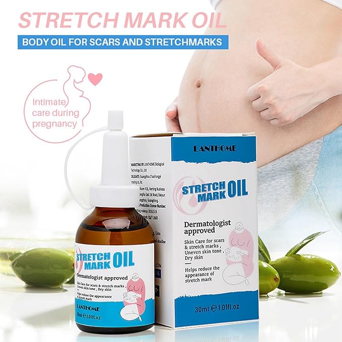 Stretch Mark Pregnancy Massage Oil, Stretch Mark Oil, Skincare Oil for Improve Stretchmarks, Pregnancy Skin Care Fade Stretch Marks, Body Moisturizer for Dry Skin, First Time Mom Gift 30 ml