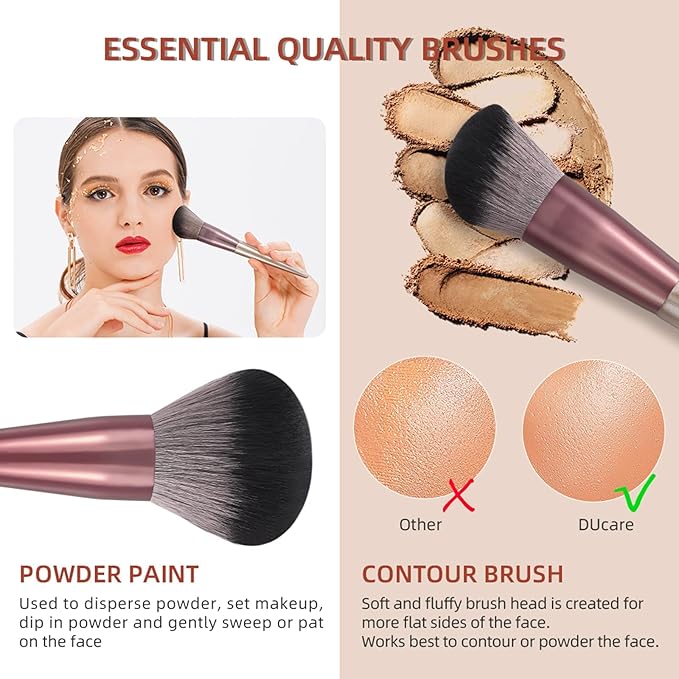 DUcare Makeup Brushes with Bag - 14Pcs Professional Synthetic Make Up Brushes Set for Blush Concealer Foundation Bronzer Powder Eyebrow Eyeshadow Blending Makeup Brush Set Mekaup bag, Rose Golden