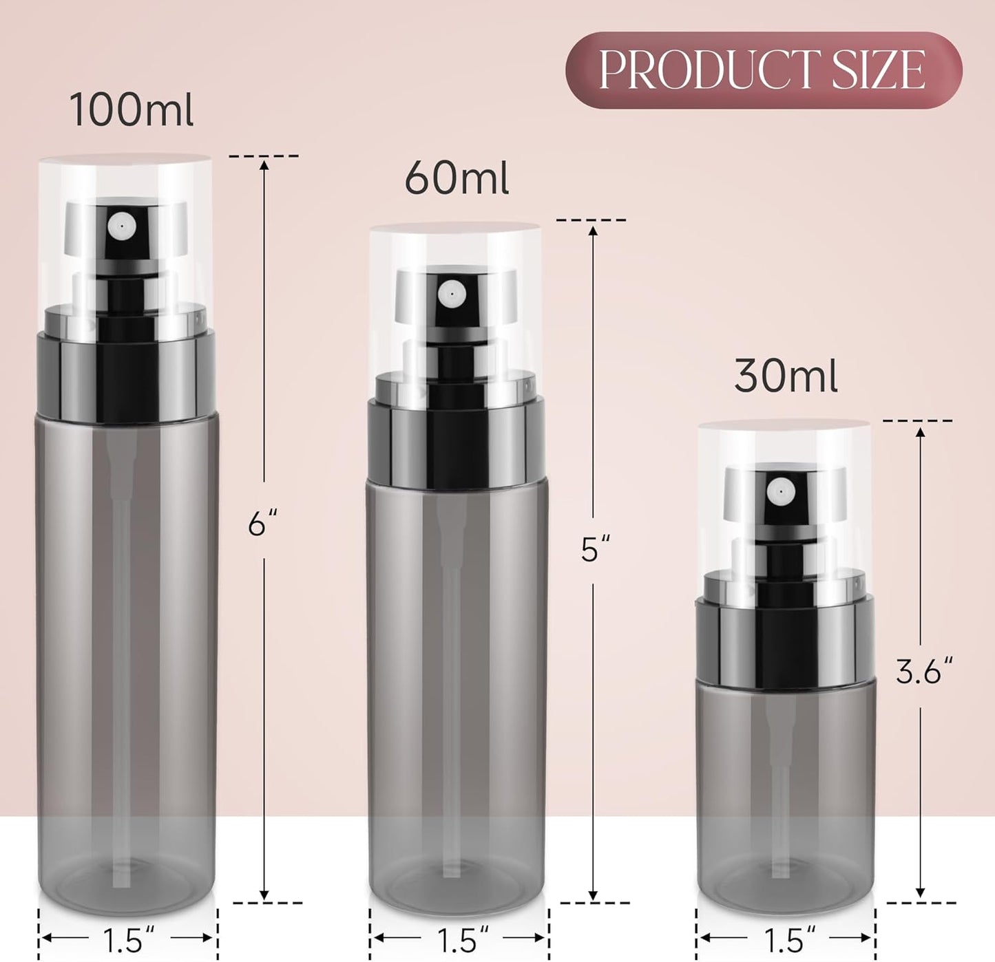 3Pack Small Spray Bottles, Black Plastic Fine Mist Mini Mister Bottles for Hair, Cleaning, Salons, Planting, Skin Care