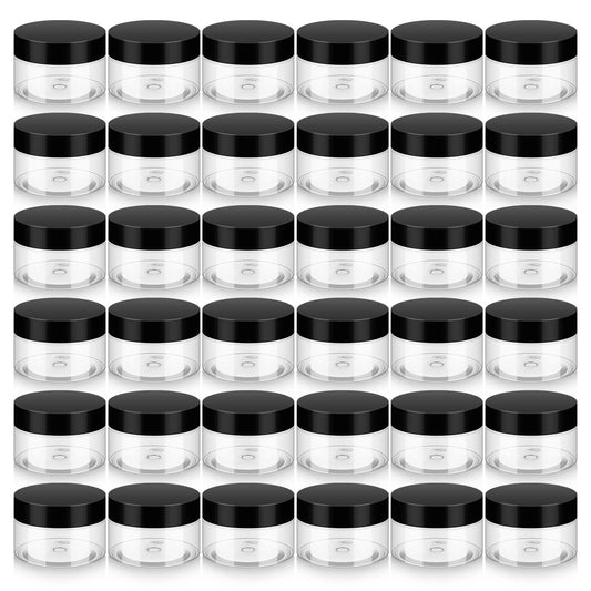 36 Pack 1 OZ Plastic Jars with Lids, BPA Free, Reusable, Refillable Transparent Cosmetic Containers for Bath Salts, Cosmetics, Powders, Beauty Product and Small Accessories