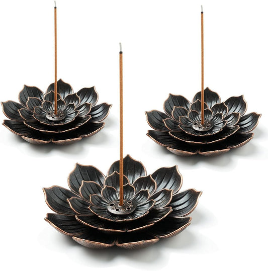 Brass Lotus Incense Holder, Incense Sticks Burner, Incense Ash Catcher, 3 Pack