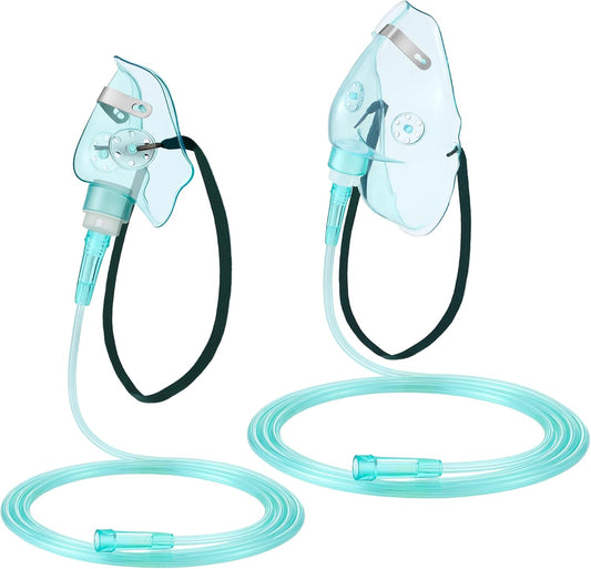 Geiserailie 2PCS M/L Oxygen Mask with 6.6 Ft Tubing and Adjustable Elastic Strap, Adult Oxygen Mask with Tubing, Breathing Masks for Face Adult